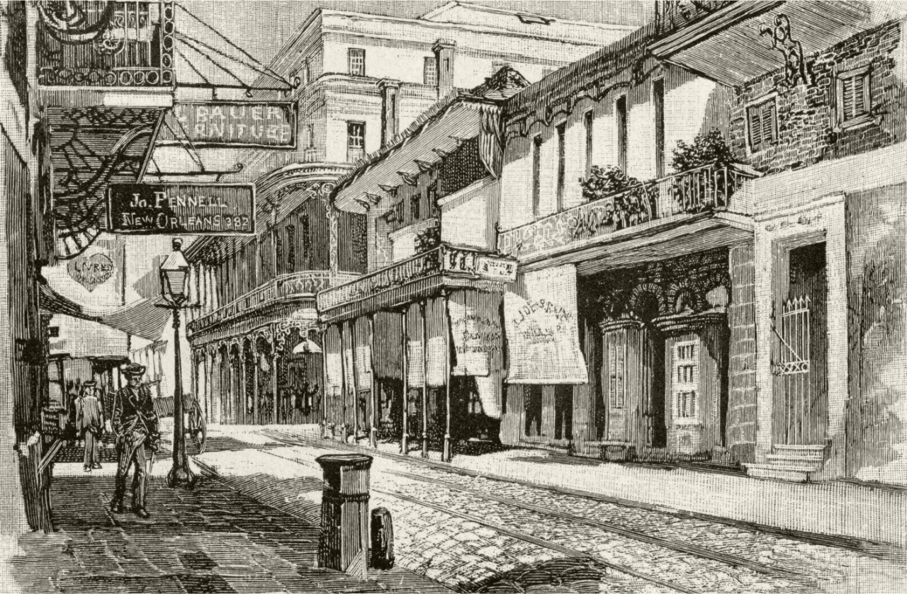 Pencil drawing of New Orleans in the 1800's