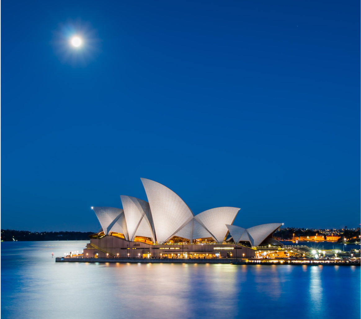Sydney Harbour at night with a focus on Sydney Opera House