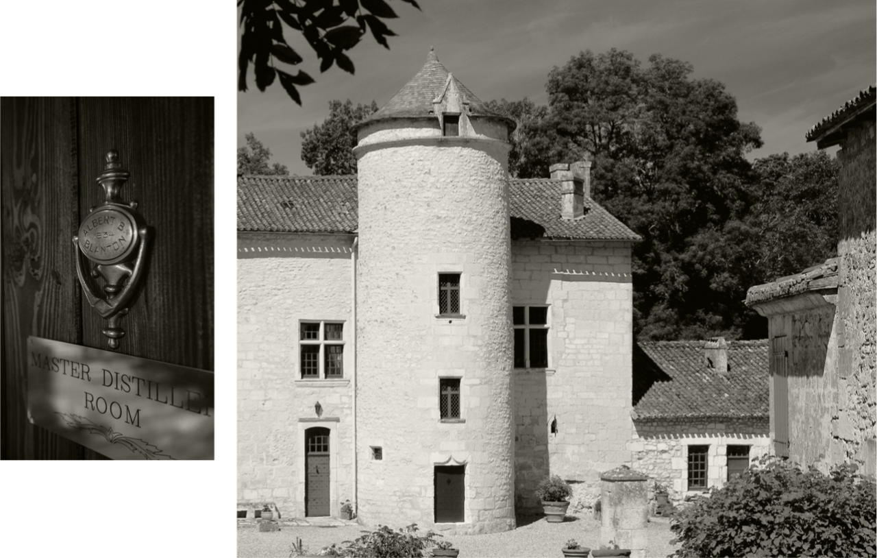 Black and white image of door to Master Distiller Room and Legacy de Forge estate