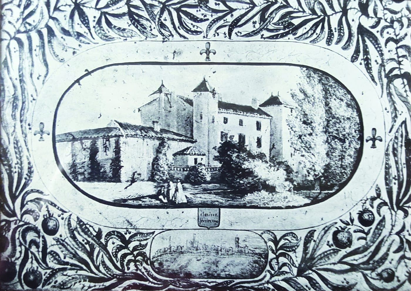 Black and white anqitue image of historic Logis de Forge