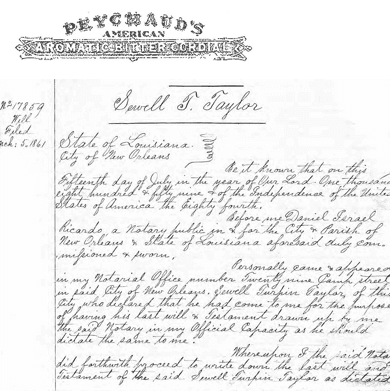 Handwritten newspaper advertisement from 1857