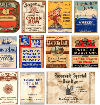 Twelve original liquor labels