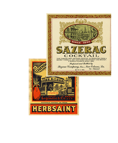 Vintage Sazerac Cocktail and Herbsaint Labels