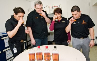 Group of people performing quality control check