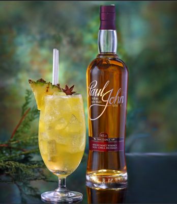 Download Paul John Single Malt yellow cocktail with pineapple garnish