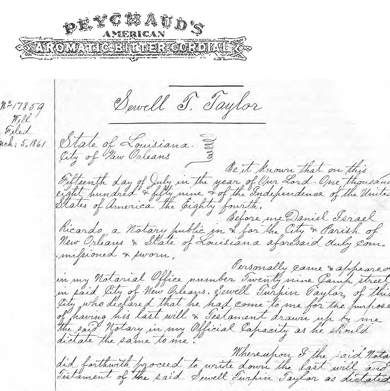 Handwritten newspaper advertisement from 1857