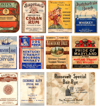 Twelve original liquor labels