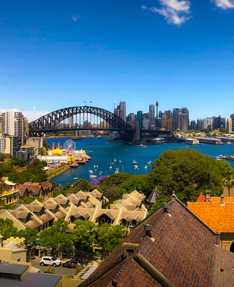 Image of the Sydney skyline and Harbor Bridge in daytime