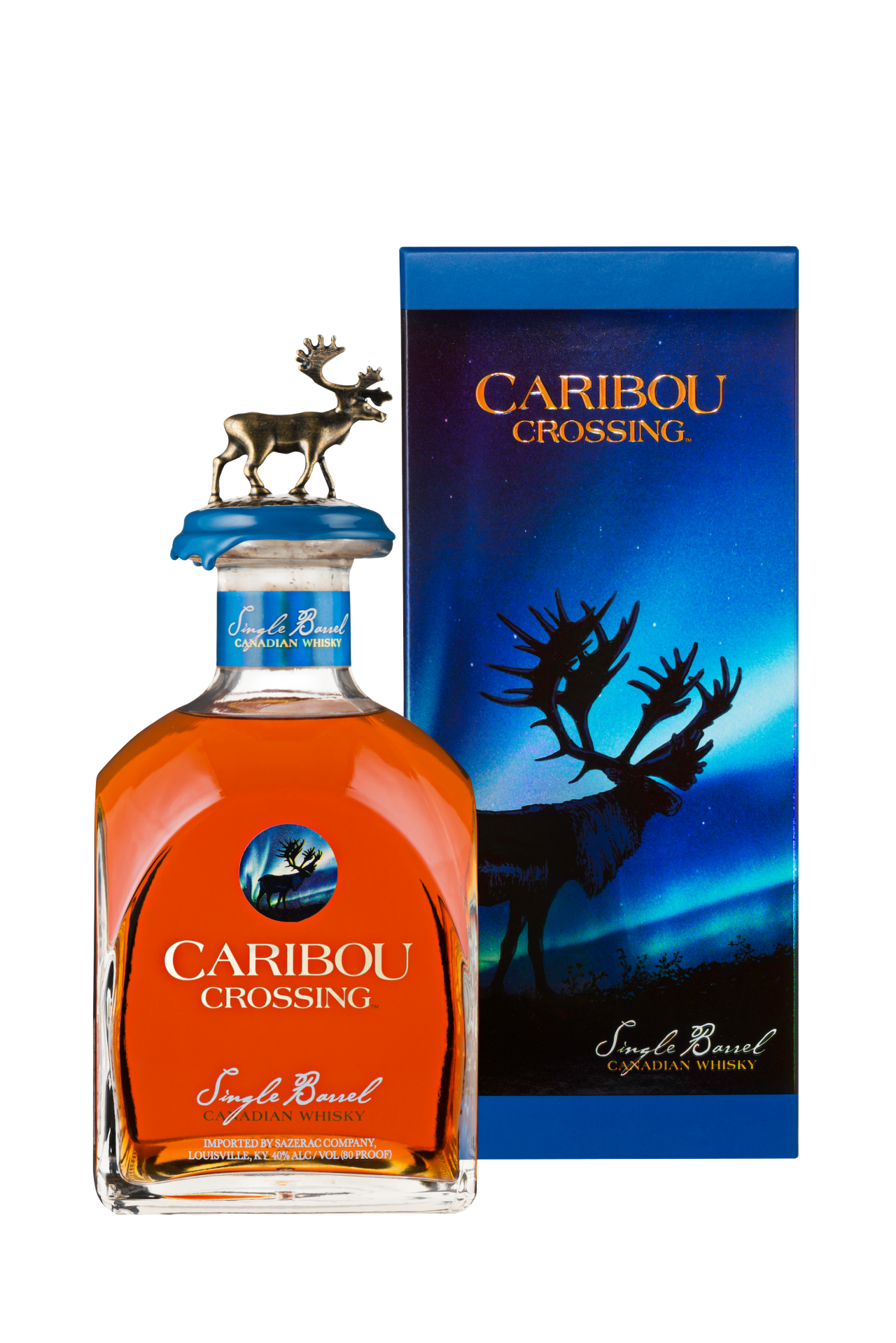Caribou Crossing bottle with blue box packaging