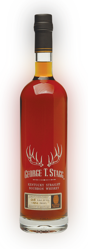 A 1 liter bottle of George T. Stagg Kentucky Straight Bourbon Whiskey