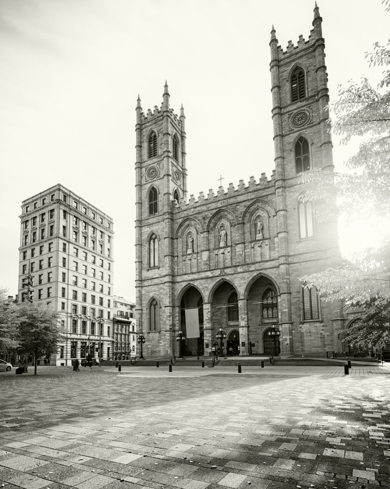 Black and white old Montreal cathedral